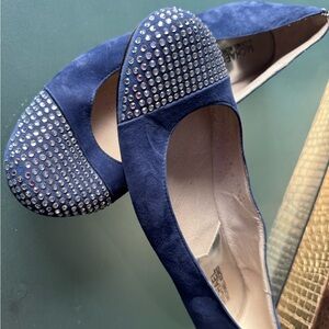 Michael Kors Blue Suede Crystal Cap Toe Flats
